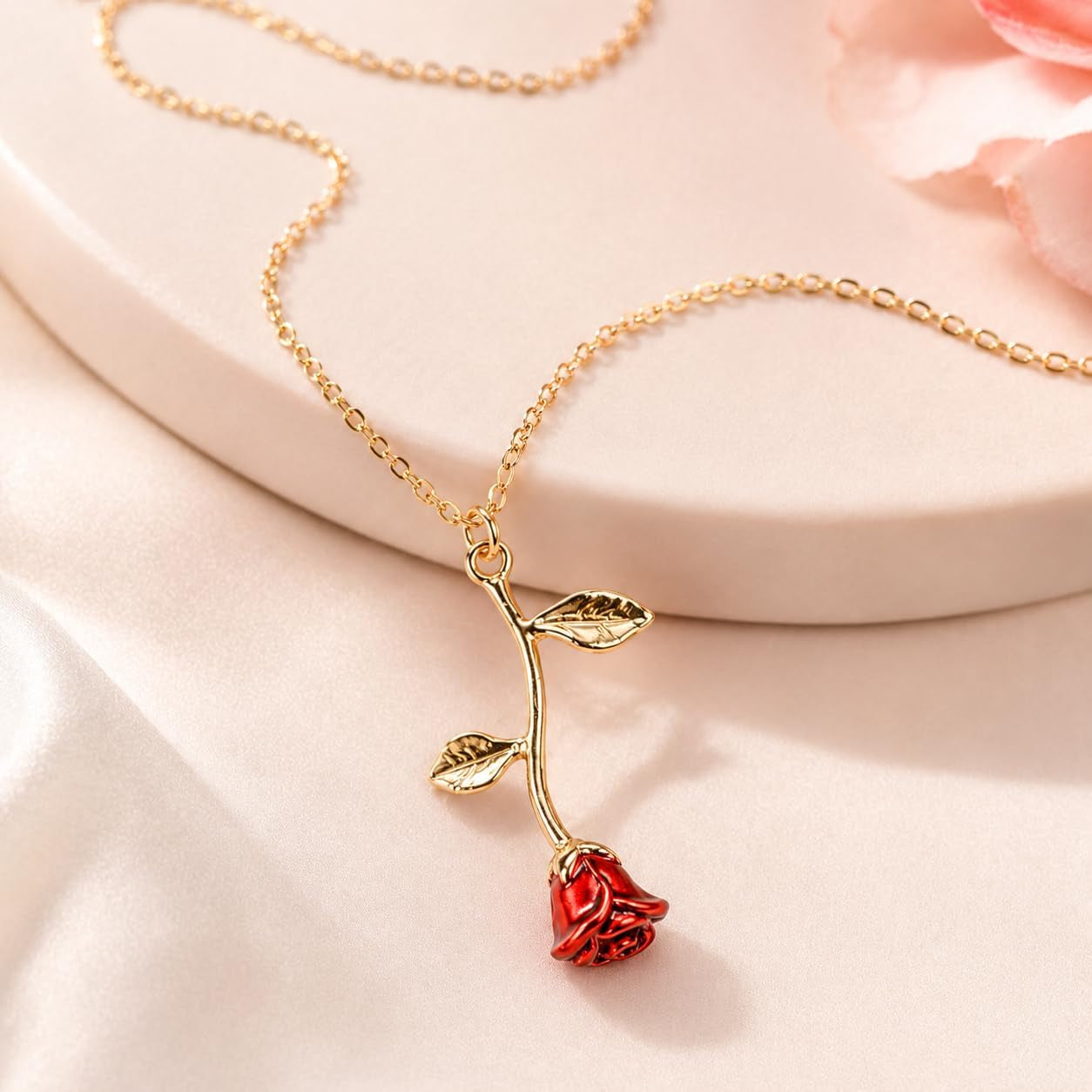 Rose Gold Necklace for Women – Dainty Flower Pendant Necklace, Gold Necklace for Women Jewelry, Minimalist Aesthetic Cute Necklace Gift for Girlfriend Wife Mom